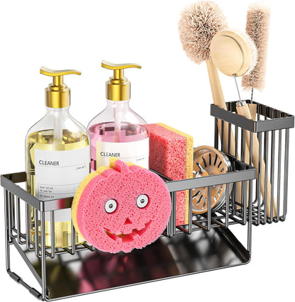 Cisily Sponge Holder for Kitchen Sink, Smiley Face Sink Caddy with Removable Brush Holder,Self-Draining Sponge Caddy for Sponge,Soap,Dish Brush,Scrubber,Kitchen Essentials and Gadgets