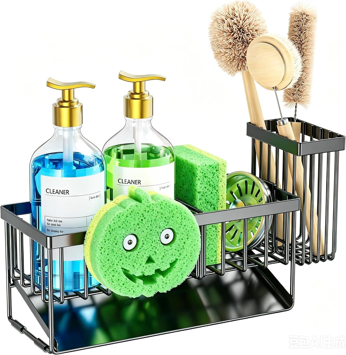 Cisily Sponge Holder for Kitchen Sink, Smiley Face Sink Caddy with Removable Brush Holder,Self-Draining Sponge Caddy for Sponge,Soap,Dish Brush,Scrubber,Kitchen Essentials and Gadgets