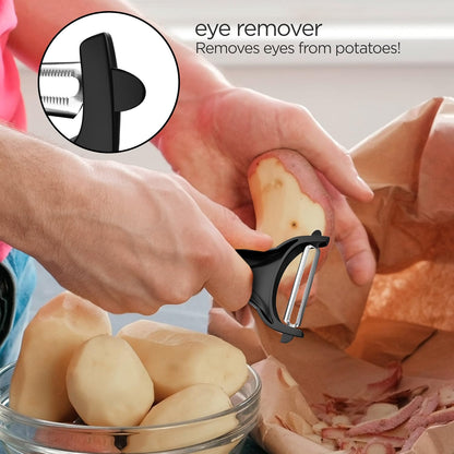 Peeler for Potato Vegetable Orange - Heavy Duty Double Sided Dual Purpose Non Slip Grip Apple Fruit Y Shaped with Ultra Sharp Stainless Steel Straight and Serrated Blades, Dishwasher Safe