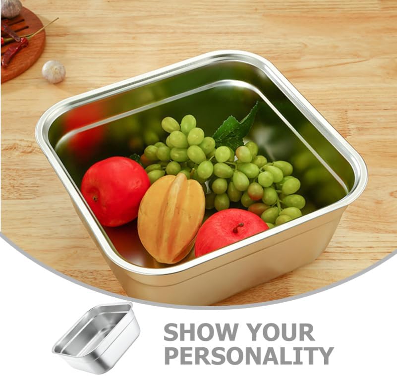 Stainless Steel Washing Basin Square Mixing Bowl for Fruit and Vegetable Washing Flat Bottom Dish Tub Stackable Metal Basin for Kitchen Rv Camping 10.62 X 10.62 X 4.52 in