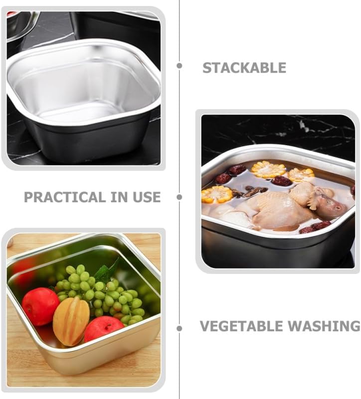 Stainless Steel Washing Basin Square Mixing Bowl for Fruit and Vegetable Washing Flat Bottom Dish Tub Stackable Metal Basin for Kitchen Rv Camping 10.62 X 10.62 X 4.52 in