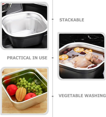 Stainless Steel Washing Basin Square Mixing Bowl for Fruit and Vegetable Washing Flat Bottom Dish Tub Stackable Metal Basin for Kitchen Rv Camping 10.62 X 10.62 X 4.52 in