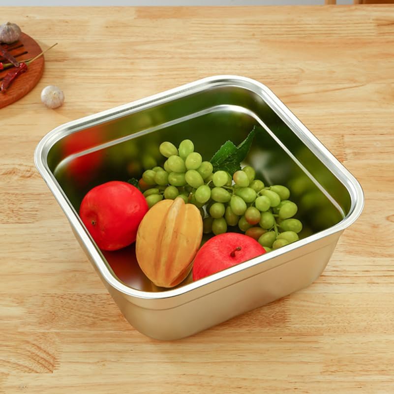 Stainless Steel Washing Basin Square Mixing Bowl for Fruit and Vegetable Washing Flat Bottom Dish Tub Stackable Metal Basin for Kitchen Rv Camping 10.62 X 10.62 X 4.52 in
