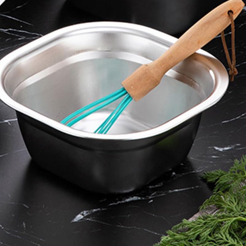 Stainless Steel Washing Basin Square Mixing Bowl for Fruit and Vegetable Washing Flat Bottom Dish Tub Stackable Metal Basin for Kitchen Rv Camping 10.62 X 10.62 X 4.52 in