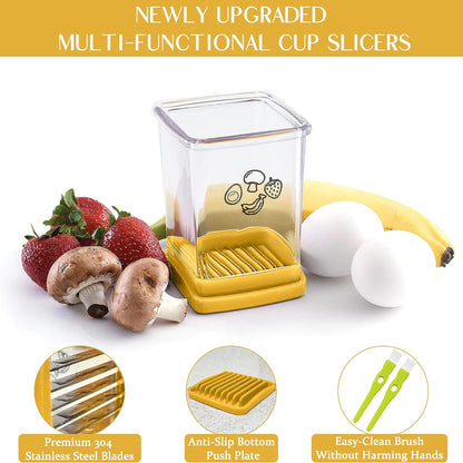 Stainless Steel Strawberry & Banana Slicer, Egg Slicer, Speed Fruit Cutter with Push Plate, Quickly Making Salad, Must Have Yellow Kitchen Gadget