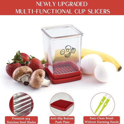 Stainless Steel Strawberry & Banana Slicer, Egg Slicer, Speed Fruit Cutter with Push Plate, Quickly Making Salad, Must Have Yellow Kitchen Gadget