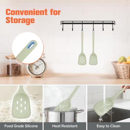 Silicone Cooking Spatula&Slotted Spatulas, Pack of 2,Solid Turner Kitchen Utensils Set for Cooking,Frying, Baking, Flipping, Turning,Heat Resistant 450℉ (White)