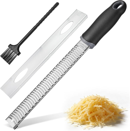 Lemon Zester & Cheese Grater Stainless Steel Cheese Grater with Plastic Cover, for Lime Chocolate, Ginger and Garlic (Long Style)