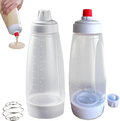 Pancake Batter Dispenser,Pancake Batter Dispenser Bottle with Whisk Ball, 1000ML Batter Mixer and Dispenser for Pancakes, Crepes, Waffle,Kitchen Baking Tool, 2 Pack