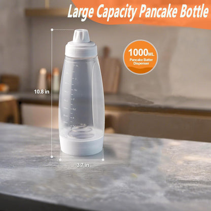 Pancake Batter Dispenser,Pancake Batter Dispenser Bottle with Whisk Ball, 1000ML Batter Mixer and Dispenser for Pancakes, Crepes, Waffle,Kitchen Baking Tool, 2 Pack