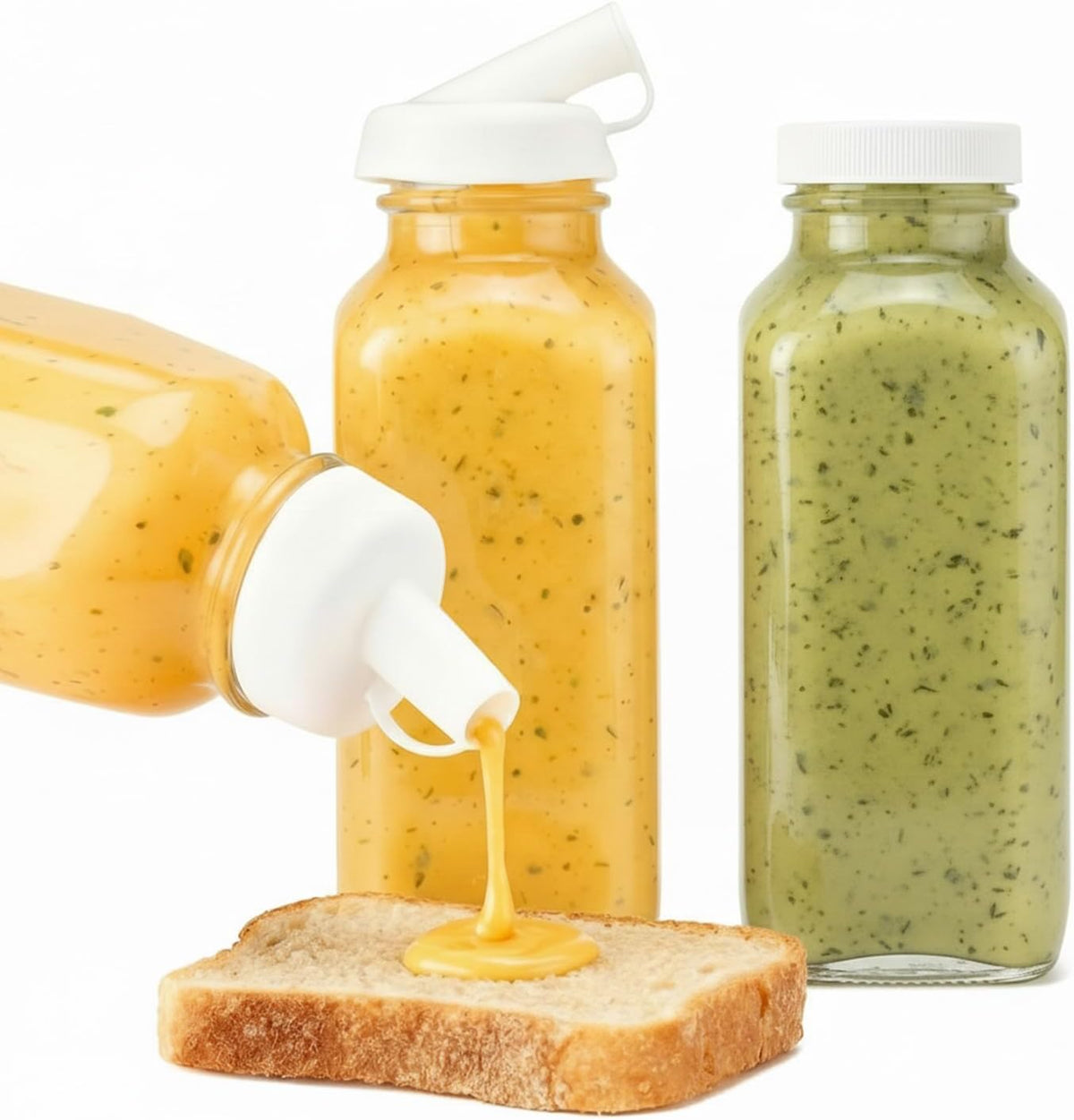 2 Pcs 10 oz Salad Dressing Shaker Glass Dispenser | Silicone Pour Spout and Tamper-proof Lid Refillable Salad Dressing Dispenser Mixer Shaker for Sauces Dressings Marinades Oils