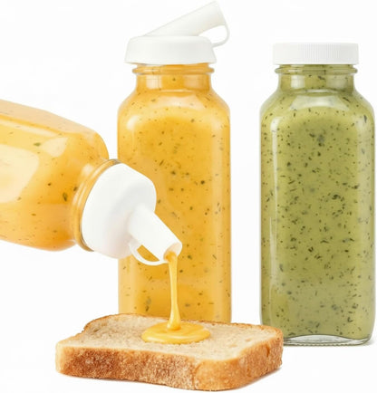 2 Pcs 10 oz Salad Dressing Shaker Glass Dispenser | Silicone Pour Spout and Tamper-proof Lid Refillable Salad Dressing Dispenser Mixer Shaker for Sauces Dressings Marinades Oils