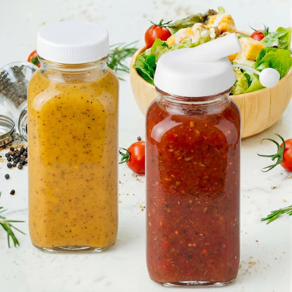 2 Pcs 10 oz Salad Dressing Shaker Glass Dispenser | Silicone Pour Spout and Tamper-proof Lid Refillable Salad Dressing Dispenser Mixer Shaker for Sauces Dressings Marinades Oils