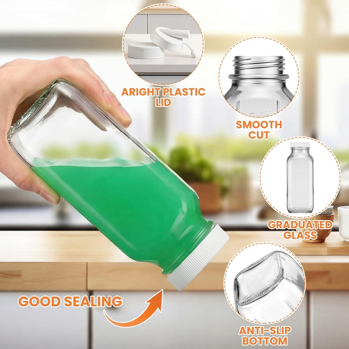 2 Pcs 10 oz Salad Dressing Shaker Glass Dispenser | Silicone Pour Spout and Tamper-proof Lid Refillable Salad Dressing Dispenser Mixer Shaker for Sauces Dressings Marinades Oils