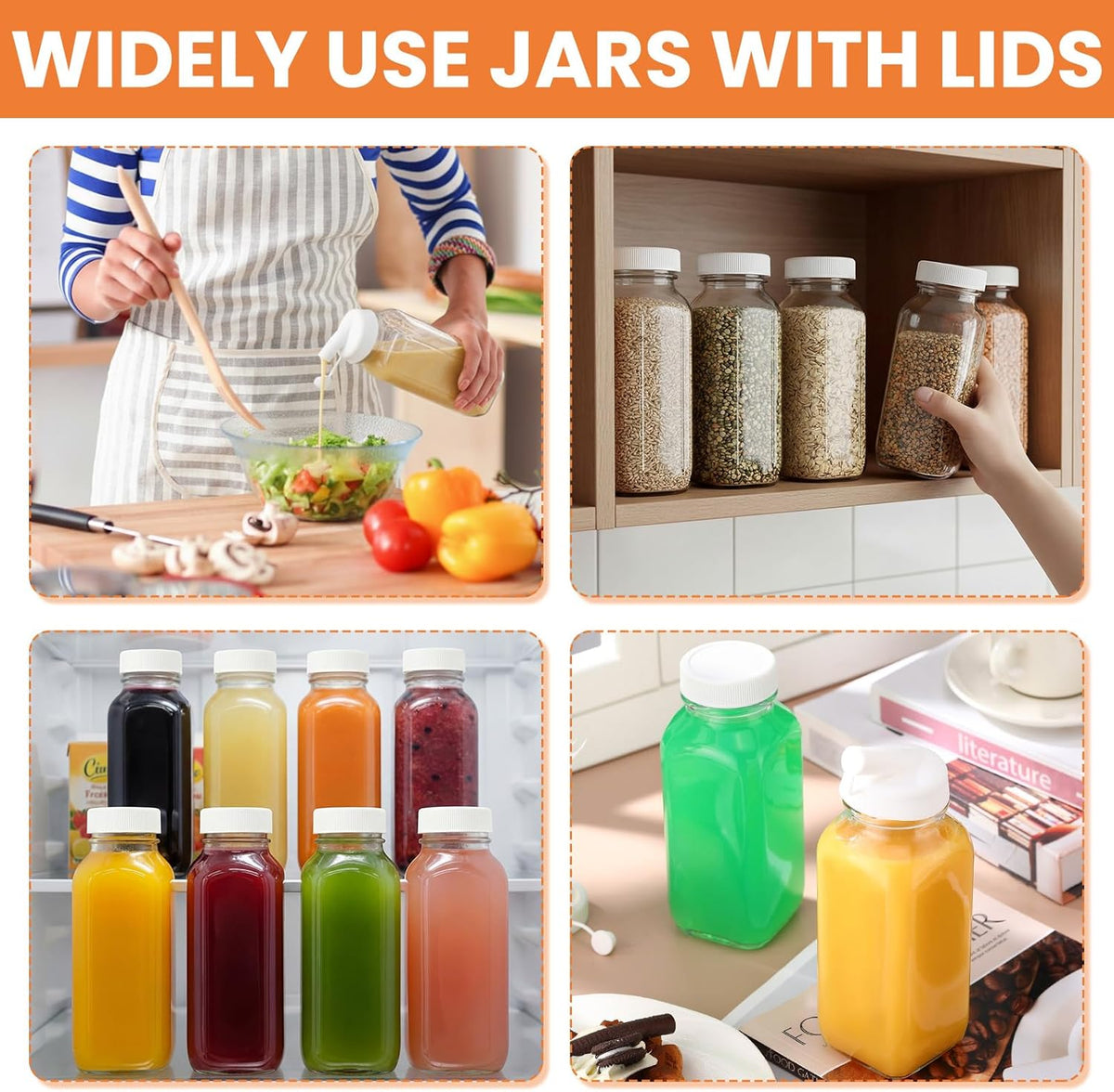2 Pcs 10 oz Salad Dressing Shaker Glass Dispenser | Silicone Pour Spout and Tamper-proof Lid Refillable Salad Dressing Dispenser Mixer Shaker for Sauces Dressings Marinades Oils