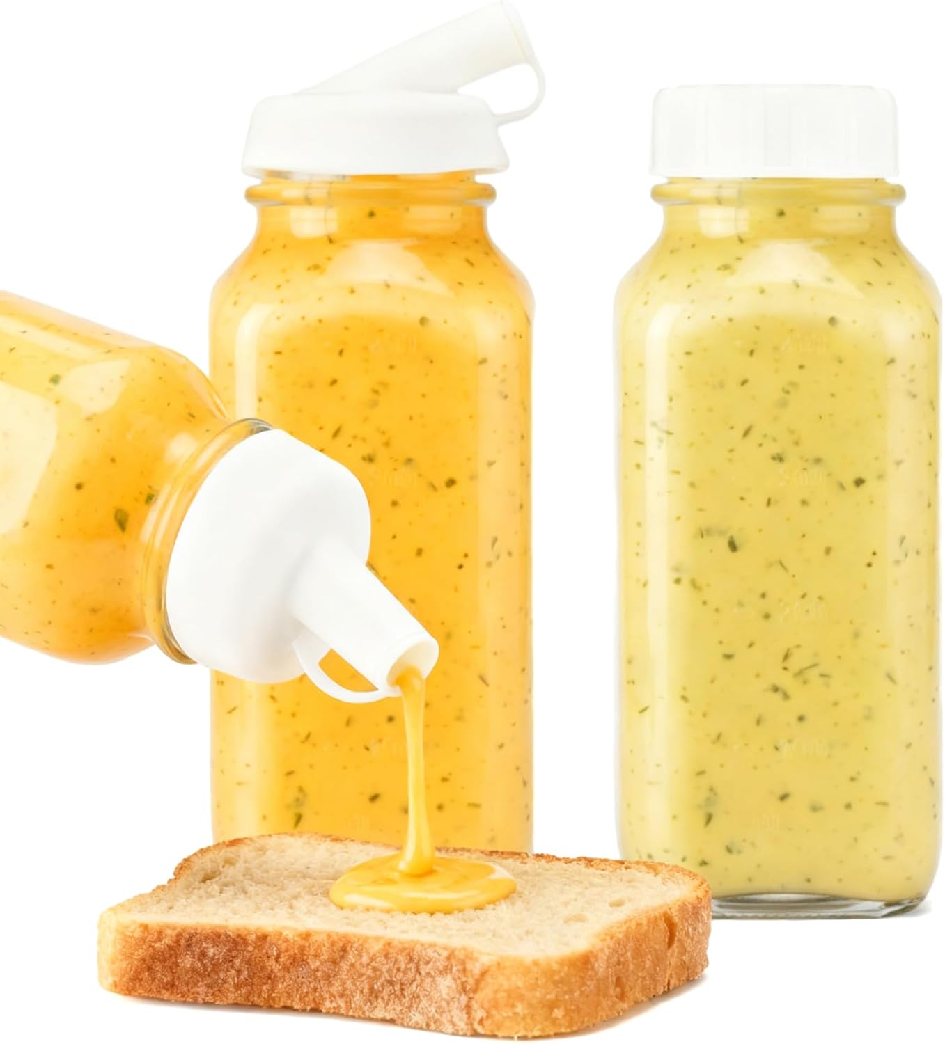 2 Pcs 10 oz Salad Dressing Shaker Glass Dispenser | Silicone Pour Spout and Tamper-proof Lid Refillable Salad Dressing Dispenser Mixer Shaker for Sauces Dressings Marinades Oils