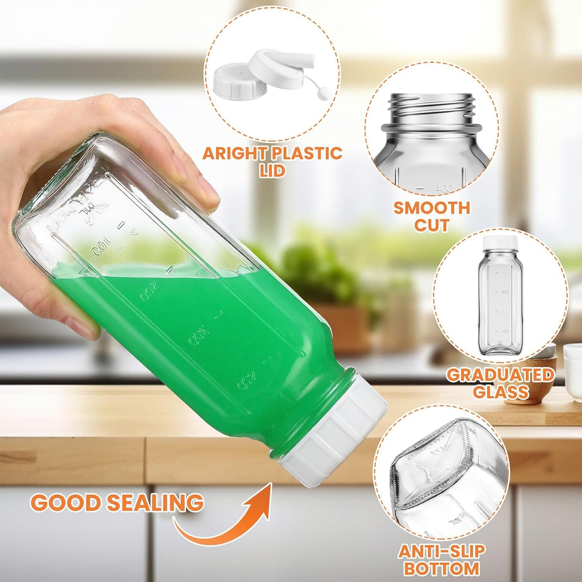 2 Pcs 10 oz Salad Dressing Shaker Glass Dispenser | Silicone Pour Spout and Tamper-proof Lid Refillable Salad Dressing Dispenser Mixer Shaker for Sauces Dressings Marinades Oils