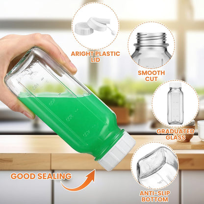 2 Pcs 10 oz Salad Dressing Shaker Glass Dispenser | Silicone Pour Spout and Tamper-proof Lid Refillable Salad Dressing Dispenser Mixer Shaker for Sauces Dressings Marinades Oils