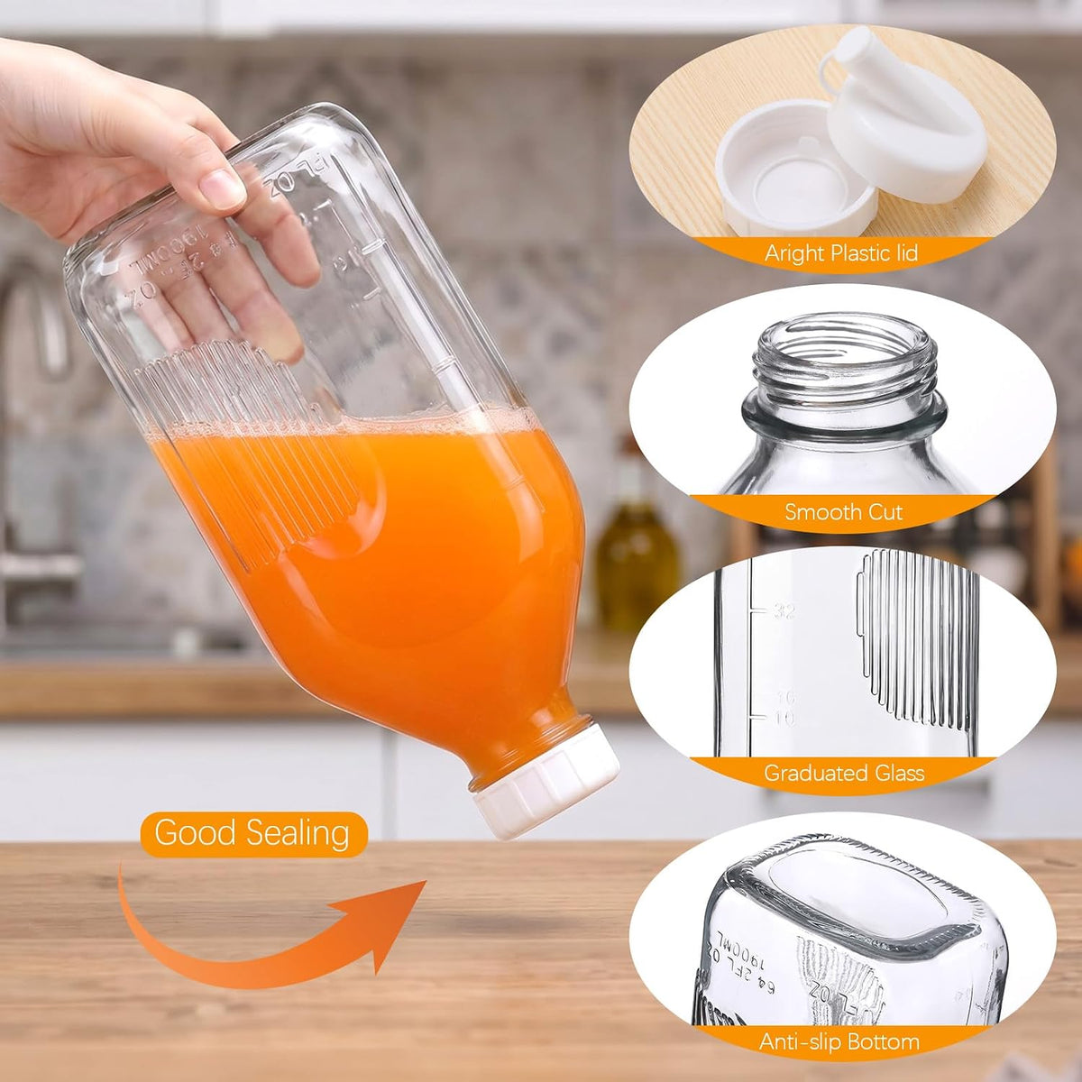 2 Pcs 10 oz Salad Dressing Shaker Glass Dispenser | Silicone Pour Spout and Tamper-proof Lid Refillable Salad Dressing Dispenser Mixer Shaker for Sauces Dressings Marinades Oils