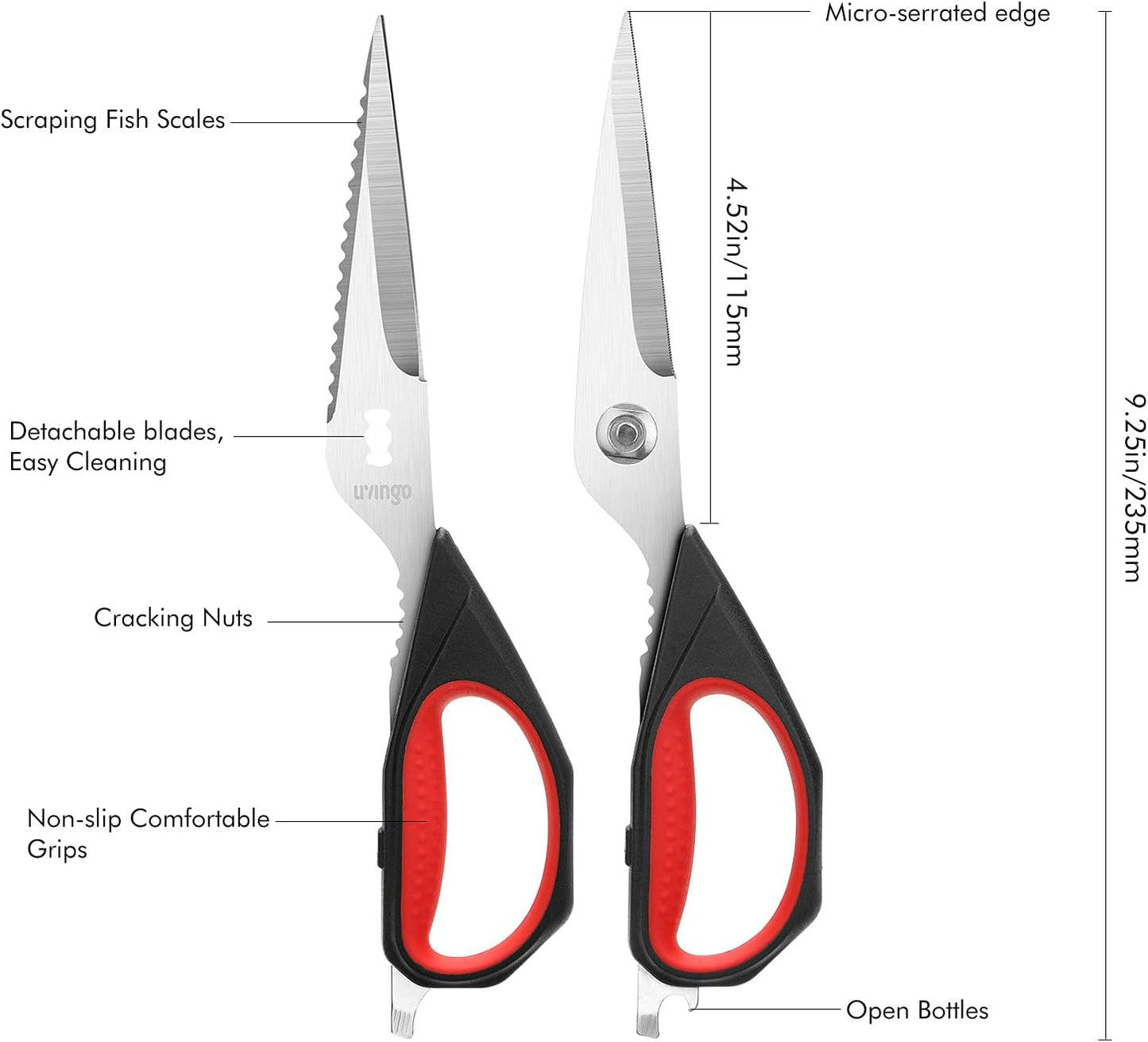 Kitchen Scissors, 2 Pack 9.25" Utility All Purpose Poultry Shears Heavy Duty Dishwasher Safe, Come Apart Sharp Stainless Steel Cooking Food Scissors for Cutting Meat, Chicken, Vegetable, Fish
