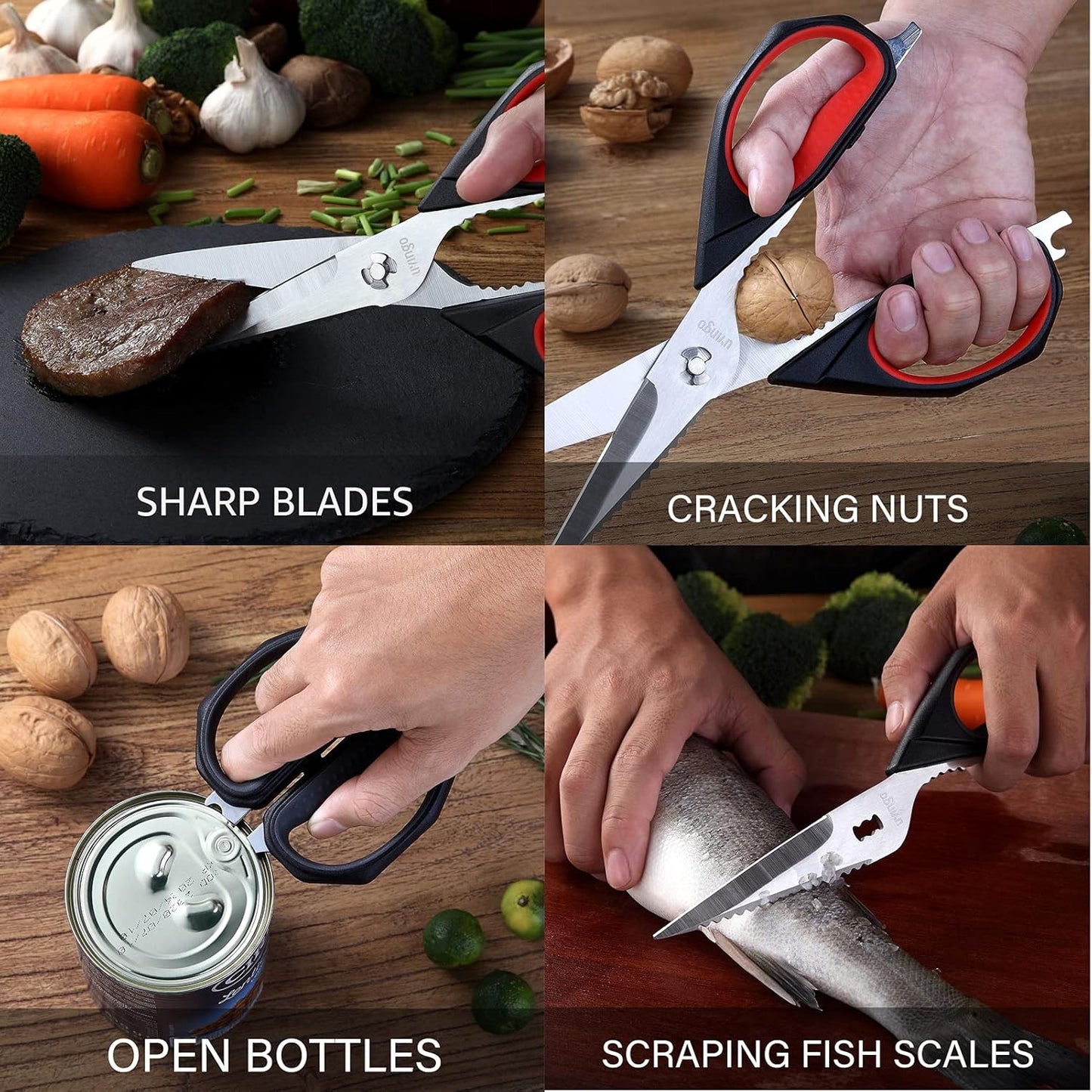 Kitchen Scissors, 2 Pack 9.25" Utility All Purpose Poultry Shears Heavy Duty Dishwasher Safe, Come Apart Sharp Stainless Steel Cooking Food Scissors for Cutting Meat, Chicken, Vegetable, Fish