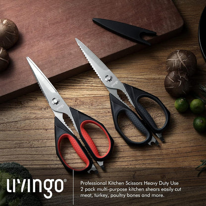 Kitchen Scissors, 2 Pack 9.25" Utility All Purpose Poultry Shears Heavy Duty Dishwasher Safe, Come Apart Sharp Stainless Steel Cooking Food Scissors for Cutting Meat, Chicken, Vegetable, Fish