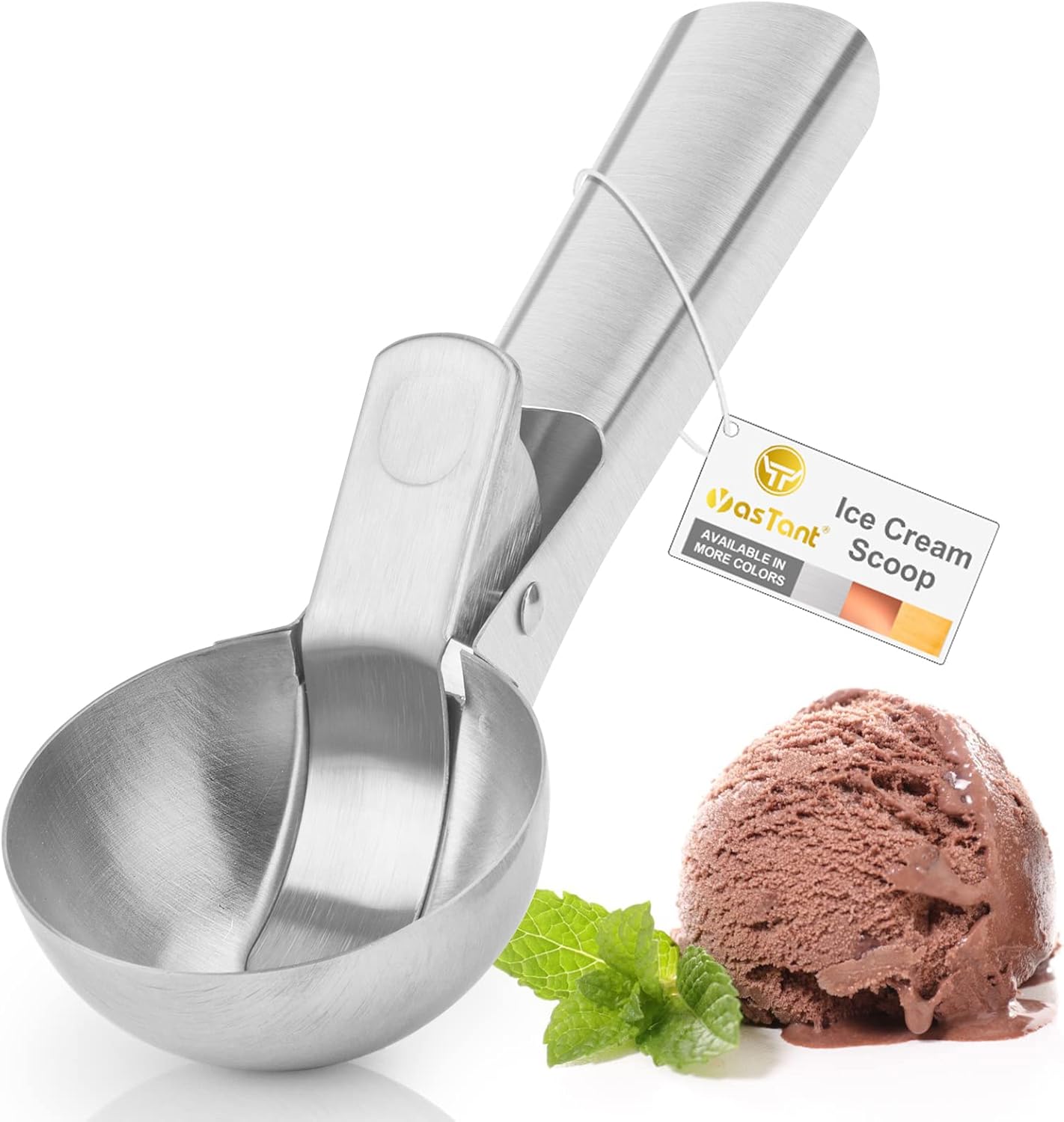 Premium Ice Cream Scoop with Trigger Ice Cream Scooper Stainless Steel, Heavy Duty Metal Icecream Scoop Spoon Dishwasher Safe, Perfect for Frozen Yogurt, Gelatos, Sundaes, Medium Silver