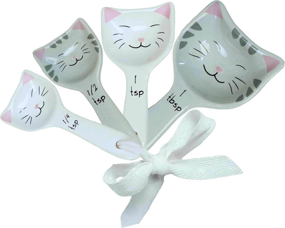 Cat Measuring Spoons Set of 4, Ceramic Baking Kitchen Gifts for Women