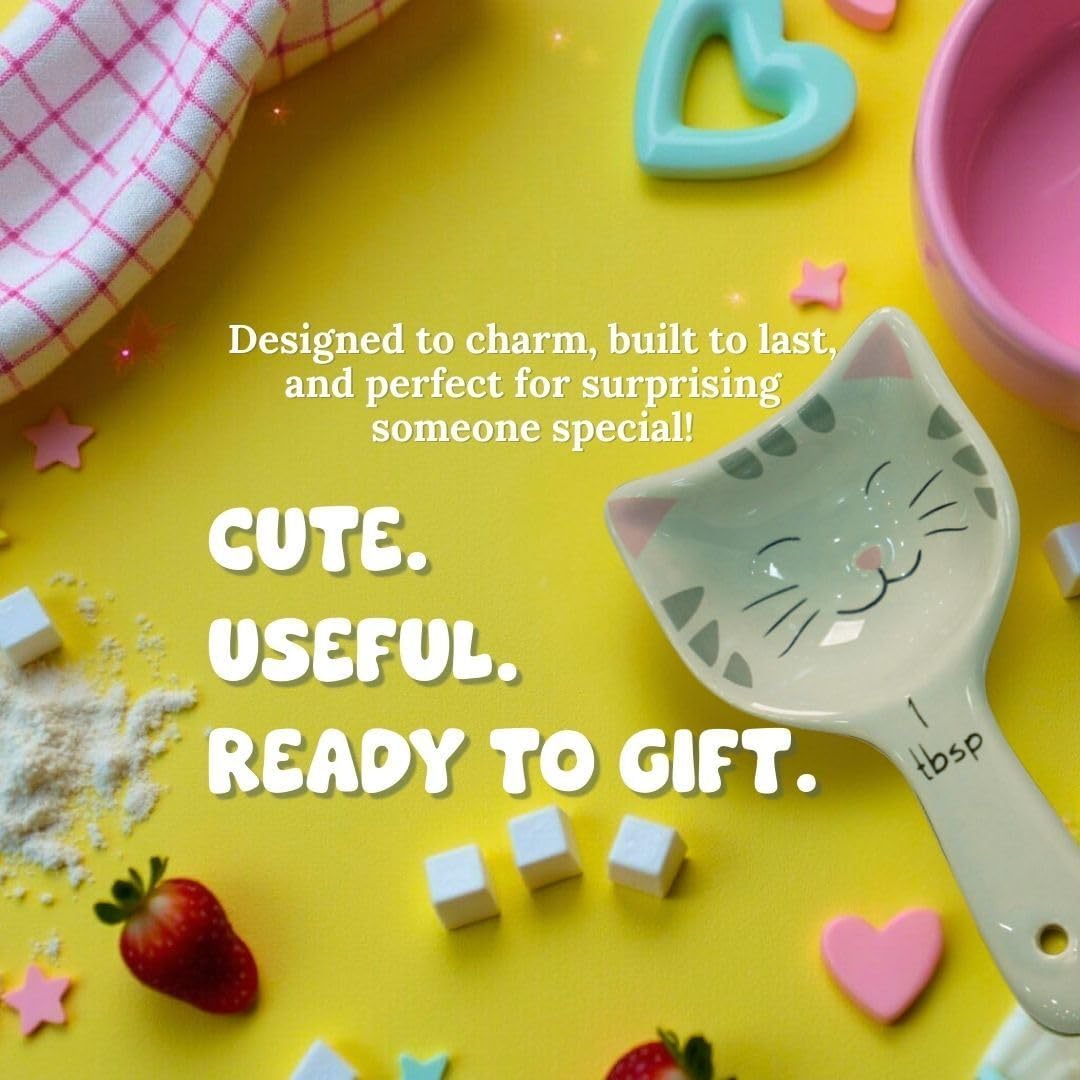 Cat Measuring Spoons Set of 4, Ceramic Baking Kitchen Gifts for Women