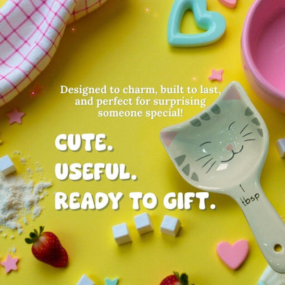Cat Measuring Spoons Set of 4, Ceramic Baking Kitchen Gifts for Women