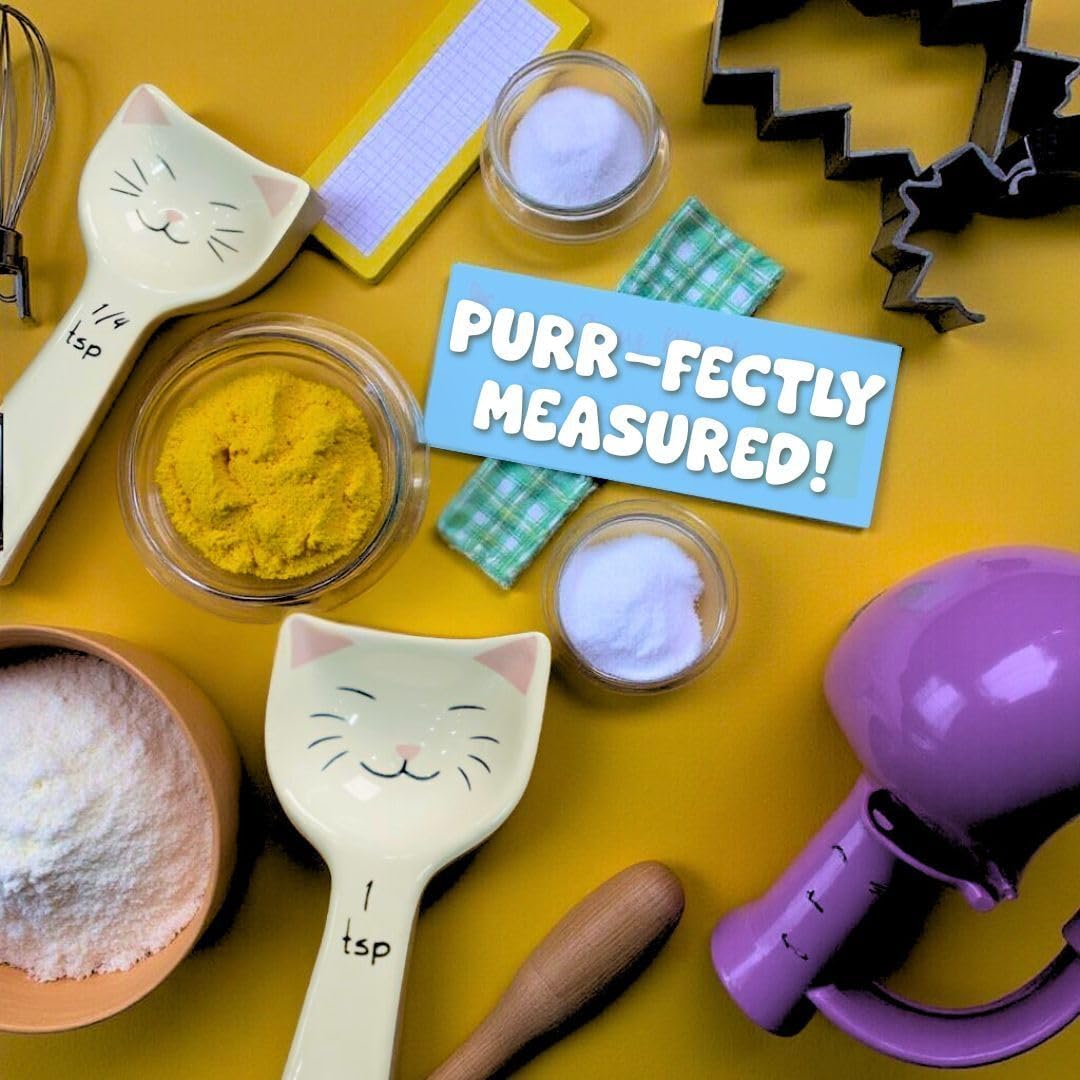 Cat Measuring Spoons Set of 4, Ceramic Baking Kitchen Gifts for Women