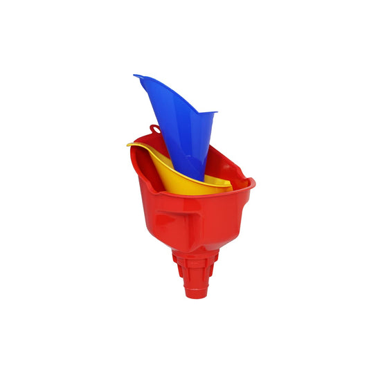 74631 3 Piece Funnel Set for Garages, Repair Shops and DIY, Includes Super Quick Fill, Multi-Purpose and Radiator Funnels, Multi-Colored