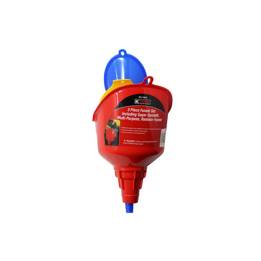 74631 3 Piece Funnel Set for Garages, Repair Shops and DIY, Includes Super Quick Fill, Multi-Purpose and Radiator Funnels, Multi-Colored