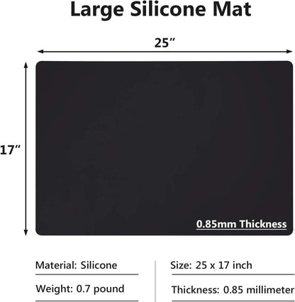 Silicone Mats for Kitchen Counter, Large Silicone Countertop Protector 25" by 17", Nonskid Heat Resistant Desk Saver Pad, Multipurpose Mat, Placemat, Black