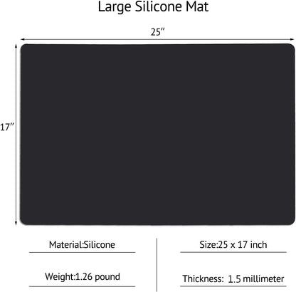 Silicone Mats for Kitchen Counter, Large Silicone Countertop Protector 25" by 17", Nonskid Heat Resistant Desk Saver Pad, Multipurpose Mat, Placemat, Black