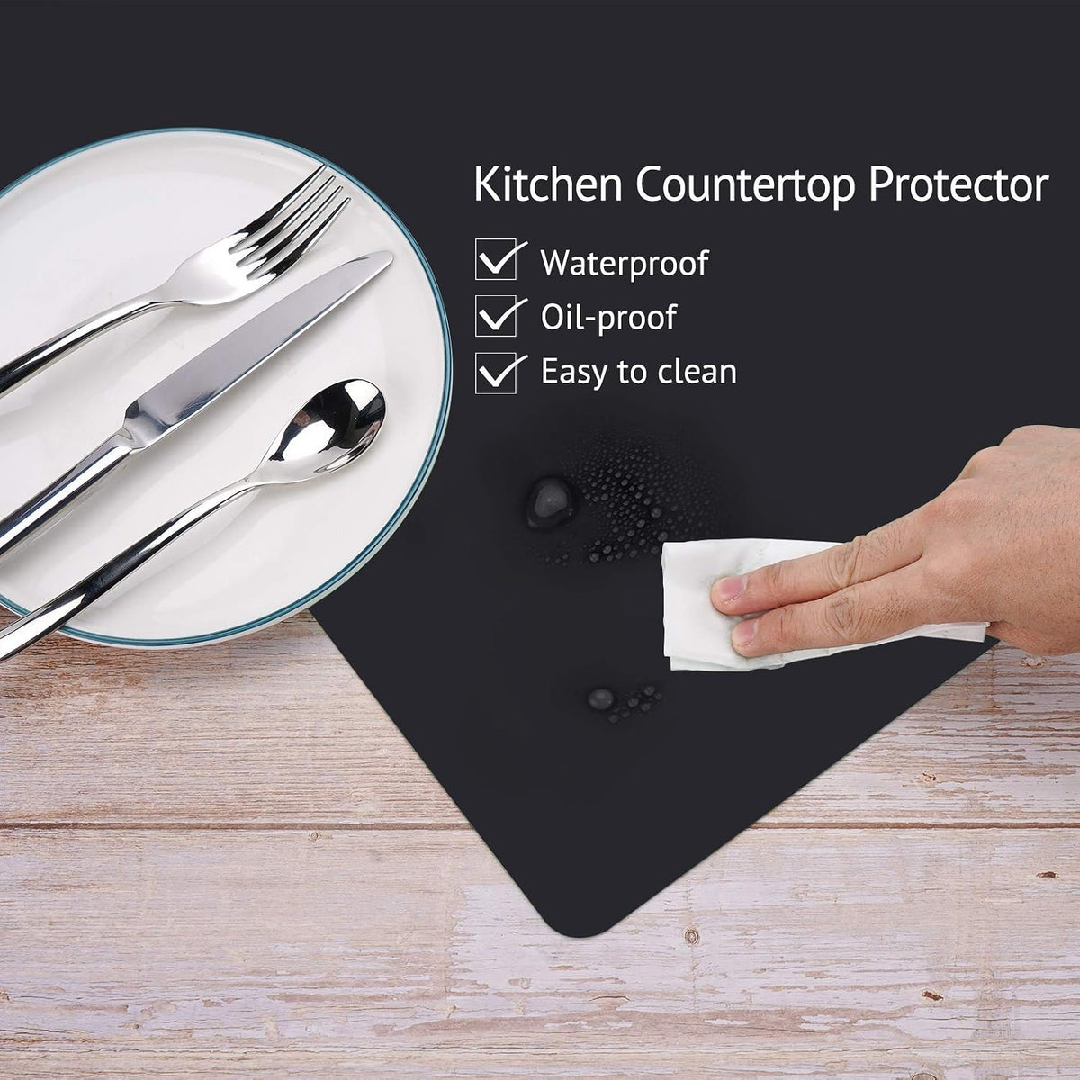 Silicone Mats for Kitchen Counter, Large Silicone Countertop Protector 25" by 17", Nonskid Heat Resistant Desk Saver Pad, Multipurpose Mat, Placemat, Black