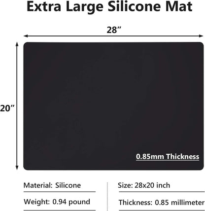Silicone Mats for Kitchen Counter, Large Silicone Countertop Protector 25" by 17", Nonskid Heat Resistant Desk Saver Pad, Multipurpose Mat, Placemat, Black