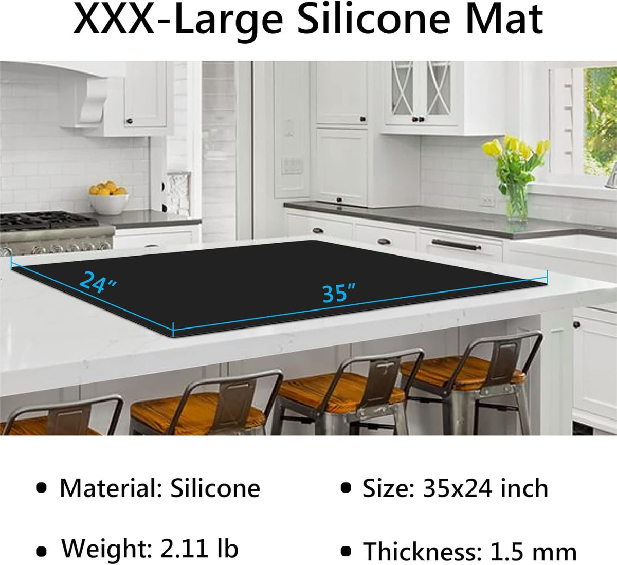 Silicone Mats for Kitchen Counter, Large Silicone Countertop Protector 25" by 17", Nonskid Heat Resistant Desk Saver Pad, Multipurpose Mat, Placemat, Black