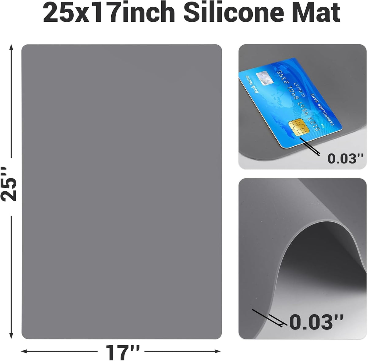 Silicone Mats for Kitchen Counter, Large Silicone Countertop Protector 25" by 17", Nonskid Heat Resistant Desk Saver Pad, Multipurpose Mat, Placemat, Black