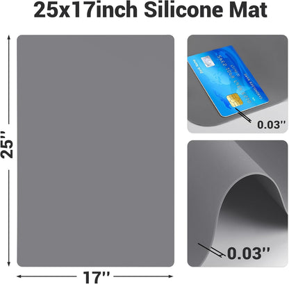 Silicone Mats for Kitchen Counter, Large Silicone Countertop Protector 25" by 17", Nonskid Heat Resistant Desk Saver Pad, Multipurpose Mat, Placemat, Black