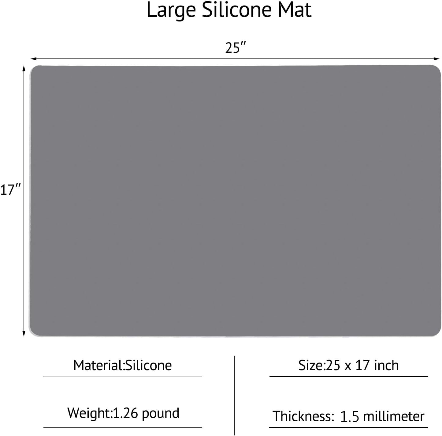 Silicone Mats for Kitchen Counter, Large Silicone Countertop Protector 25" by 17", Nonskid Heat Resistant Desk Saver Pad, Multipurpose Mat, Placemat, Black