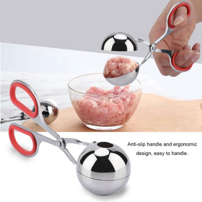 Steel Meatball Maker Tool - 7.5 Inch Food Scoop for Rice Balls, Cookie Dough and Melon Balling, Non-Stick Kitchen Utensil with Drain Holes(Red)