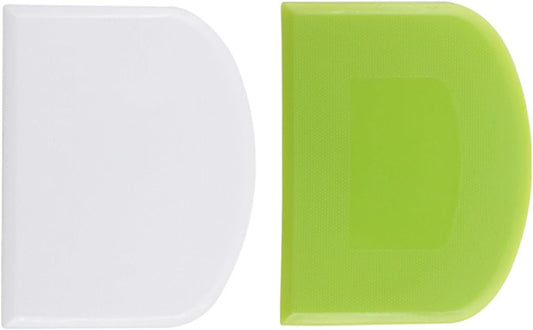 2 Pcs Dough Scraper Set, Flexible Plastic Bowl Scrapers, 4.6x3.65 Inch Sharp Edge Bench Scraper for Baking, Cake Decorating Tools (2, Green And White)