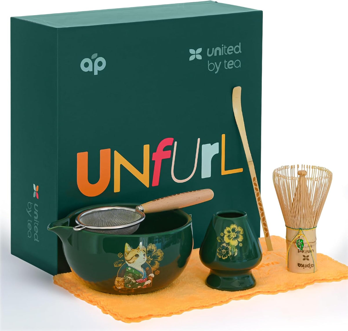 Matcha Whisk Holder Set, Bamboo Chasen with Glass Stand and Scoop, 100 Prong Tea Whisk for Japanese Green Tea Powder