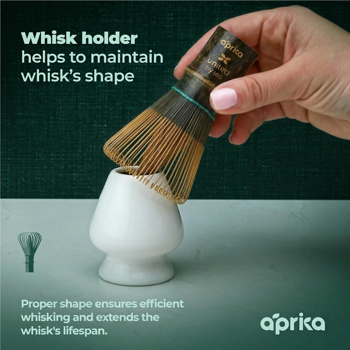 Matcha Whisk Holder Set, Bamboo Chasen with Glass Stand and Scoop, 100 Prong Tea Whisk for Japanese Green Tea Powder