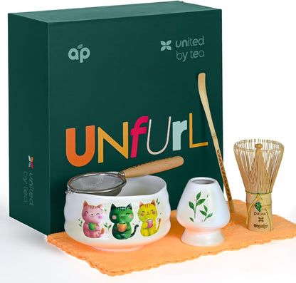 Matcha Whisk Holder Set, Bamboo Chasen with Glass Stand and Scoop, 100 Prong Tea Whisk for Japanese Green Tea Powder