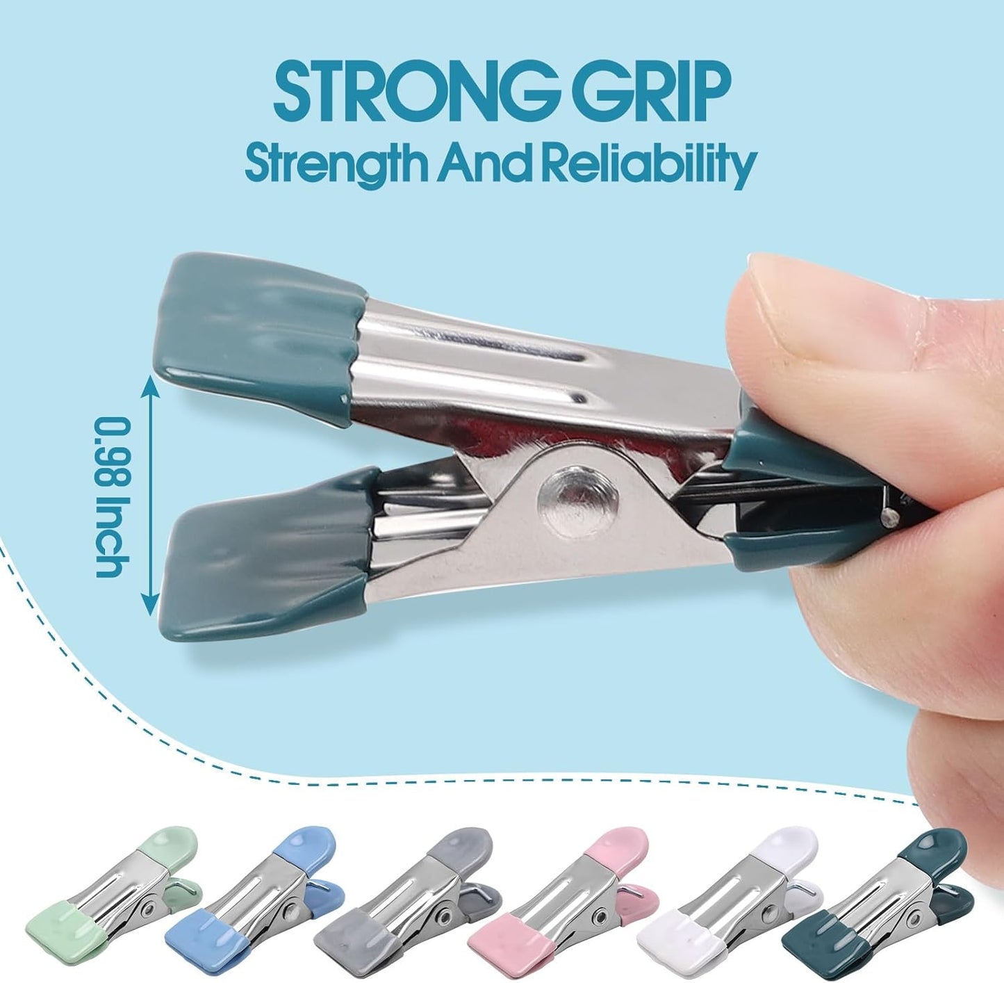 Clothes Pins Heavy Duty, 30 Pack, 2.17 Inch Metal Chip Clips, 6 Colors | Clothespins for Photo Drying Clothesline Laundry Sock, Bag Clips for Food Kitchen Stainless Steel with Rubber