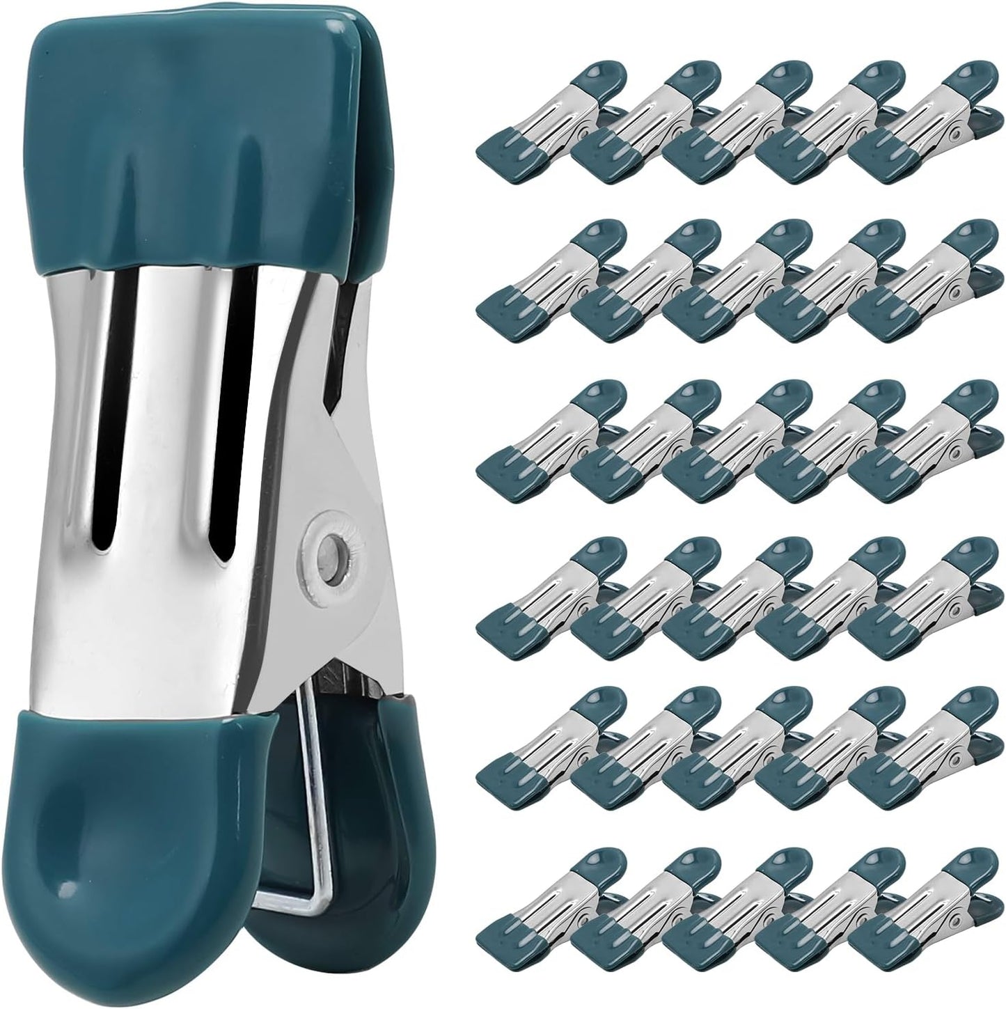 Clothes Pins Heavy Duty, 30 Pack, 2.17 Inch Metal Chip Clips, 6 Colors | Clothespins for Photo Drying Clothesline Laundry Sock, Bag Clips for Food Kitchen Stainless Steel with Rubber