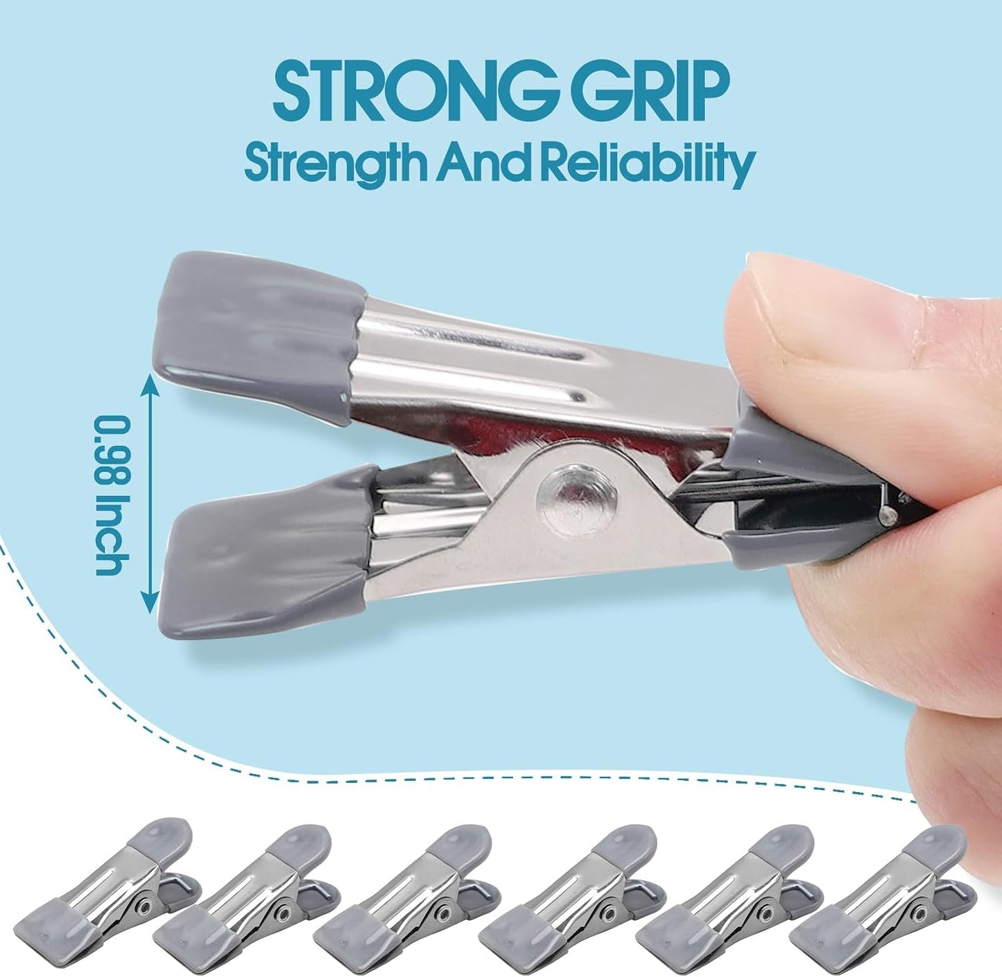 Clothes Pins Heavy Duty, 30 Pack, 2.17 Inch Metal Chip Clips, 6 Colors | Clothespins for Photo Drying Clothesline Laundry Sock, Bag Clips for Food Kitchen Stainless Steel with Rubber