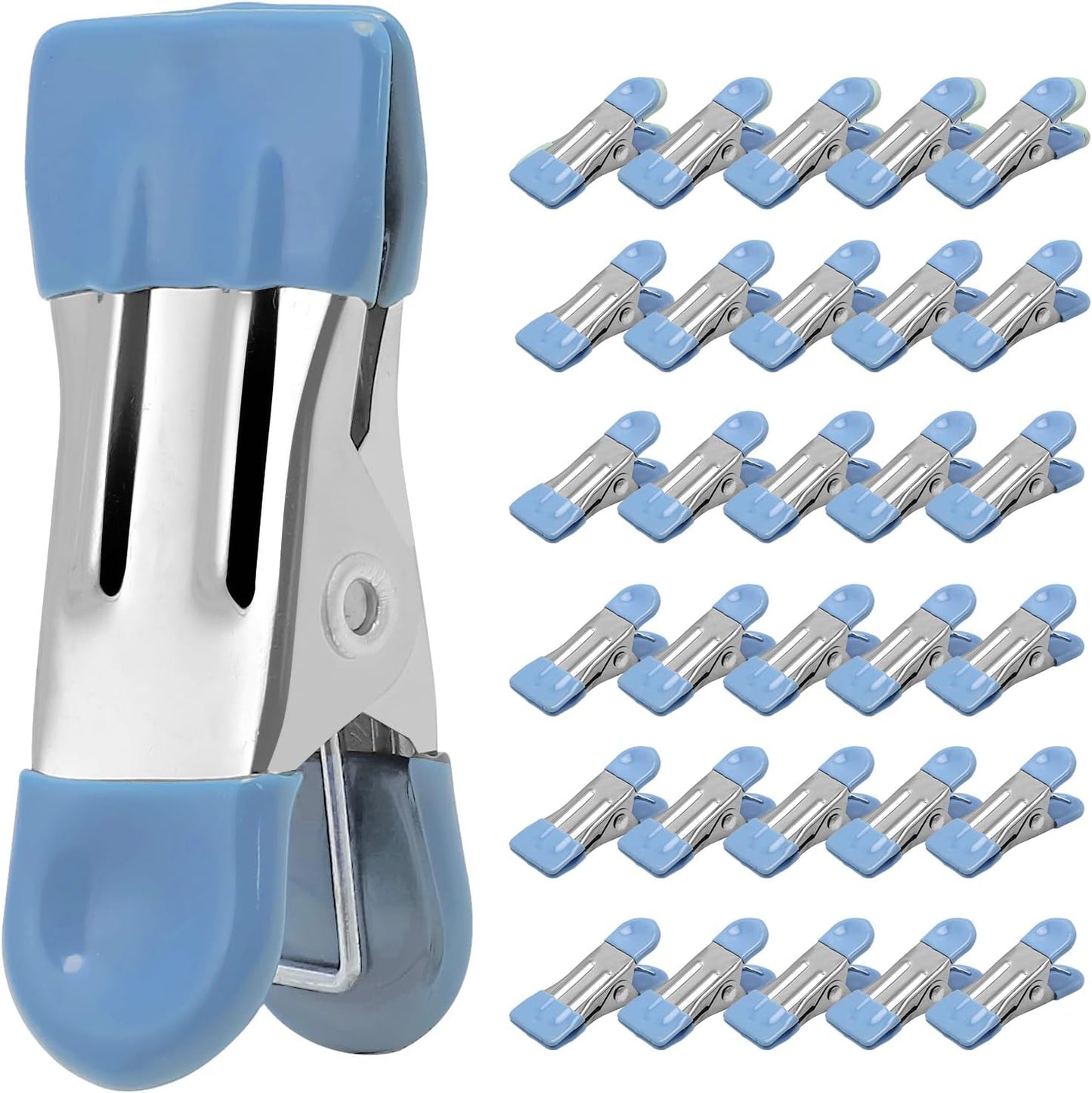 Clothes Pins Heavy Duty, 30 Pack, 2.17 Inch Metal Chip Clips, 6 Colors | Clothespins for Photo Drying Clothesline Laundry Sock, Bag Clips for Food Kitchen Stainless Steel with Rubber